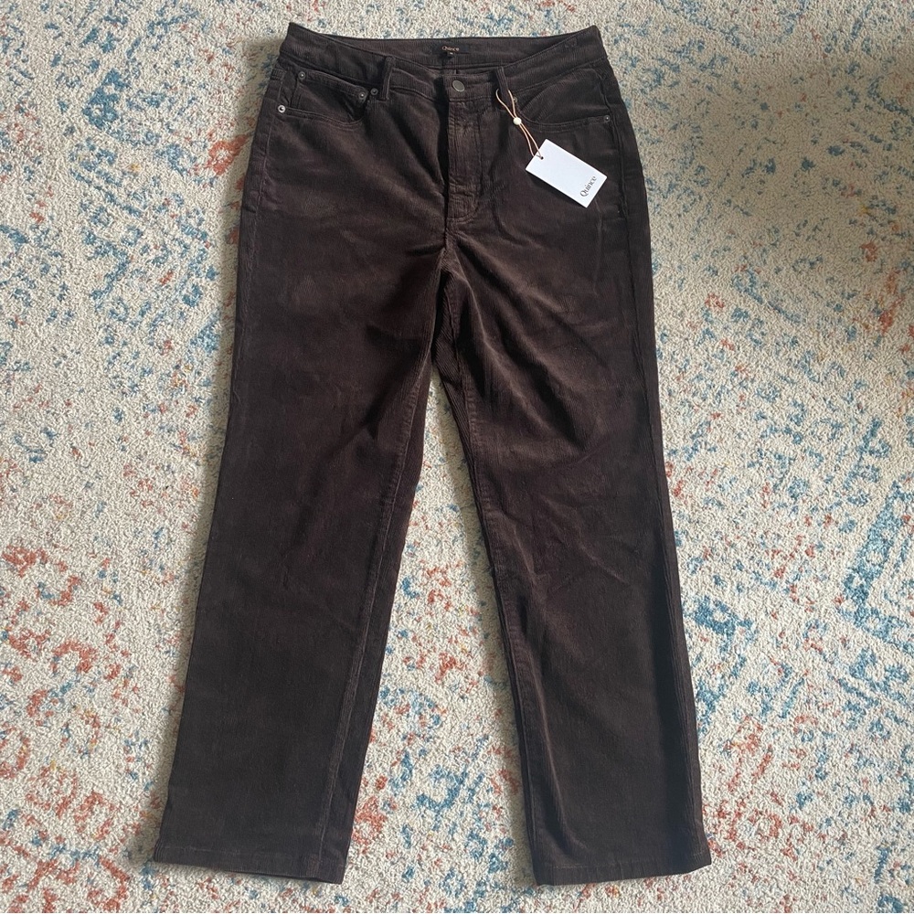 NWT Quince Women Stretch Corduroy Cropped Straight Leg Pants - Warm Brown Sz 10 - Picture 1 of 6